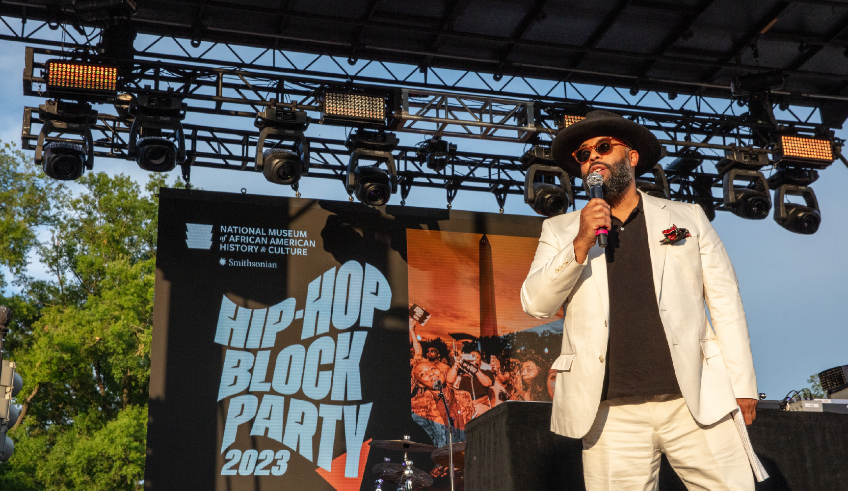 Photo of the Director of the NMAAHC on Stage at the 2023 Hip Hop Block Party.